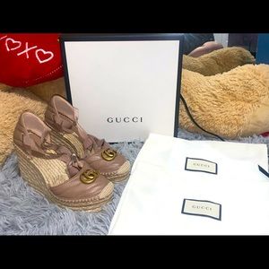 Gucci Wedge Beige Espadrilles with original box and two dust bags.